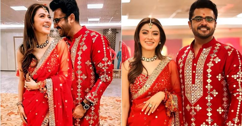  മുംബയിലെ ക്ഷേത്രത്തില്‍ മാതാ കി ചൗകി' ചടങ്ങുകള്‍ക്കായി ചുവന്ന സാരിയില്‍ സുന്ദരിയായി ഹന്‍സികയെത്തി; ചുവപ്പ് ഷെര്‍വാണിയില്‍ സുന്ദരനായി സൊഹൈലുമെത്തി; തെന്നിന്ത്യന്‍ താരത്തിന്റെ വിവാഹ ആഘോഷങ്ങള്‍ക്ക് തുടക്കം