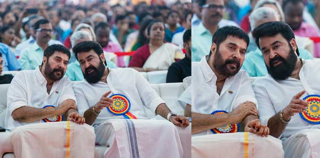 ഇച്ചാക്കയ്ക്ക് സ്‌നേഹത്തിന്റെ നുള്ള്; കേരളീയം വേദിയില്‍ താരരാജക്കന്മാരുടെ തമാശയും കുസൃതിയും; ലാലേട്ടനും മമ്മൂക്കയും ഒരുമിച്ചുള്ള വീഡിയോ സോഷ്യല്‍മീഡിയയില്‍ വൈറലാകുമ്പോള്‍