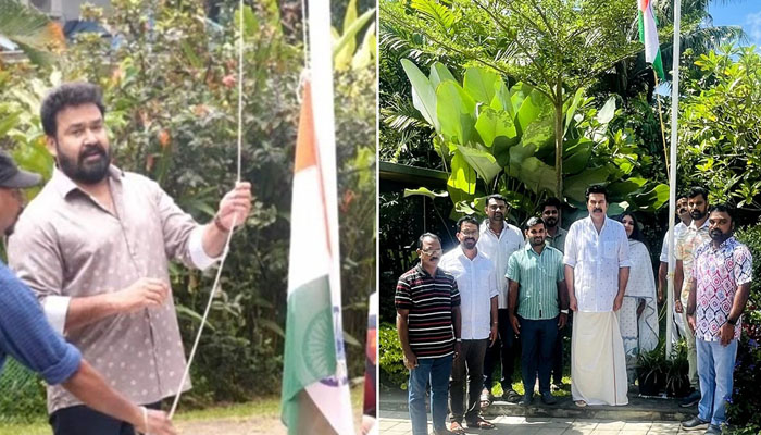 ഹര്‍ ഘര്‍ തിരംഗ ഏറ്റെടുത്ത് നടന്മാരായ  മമ്മൂട്ടിയും മോഹന്‍ലാലും; വീട്ടില്‍ ദേശീയപതാക ഉയര്‍ത്തി താരങ്ങൾ; ചിത്രം വൈറൽ