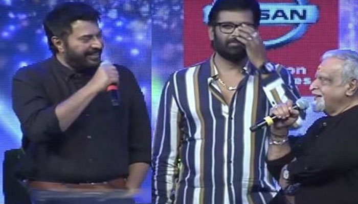 എനിക്ക് പാടാൻ അറിയില്ലാന്നേയുള്ളൂ... ഞാൻ പാടാറില്ലാന്ന് എവിടെയും പറഞ്ഞിട്ടില്ല; പക്ഷേ ഞാൻ പാടും; ഭാവഗായകൻ ജയചന്ദ്രനൊപ്പം വേദിയിൽ ഗാനമാലപിച്ച് മമ്മൂക്ക;വൈശാഖ പൗർണ്ണമി രാവിൽ എന്ന ഗാനം വേദിയിലാലപിച്ച് നടൻ; കരഘോഷങ്ങളുമായി കാണികൾ; വീഡിയോ കാണാം