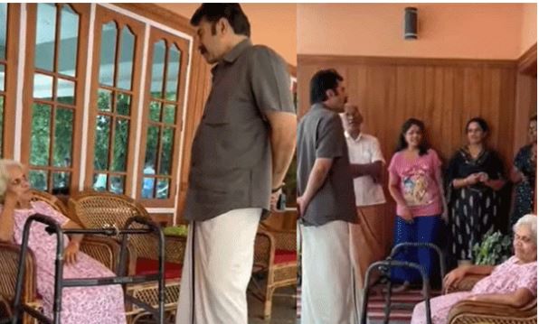 ഷൂട്ടിങ് സ്ഥലത്തിന് സമീപത്തെ വീടിന് പുറത്ത് വിശ്രമിക്കുകയായിരുന്ന പ്രായമായ സ്ത്രീയുടെ അടുത്തെത്തി കുശലാന്വേഷണവുമായി മമ്മൂക്ക; കാതല്‍ ലൊക്കേഷനിലെ മനോഹരമായ വീഡിയോ സോഷ്യല്‍മീഡിയയുടെ കൈയ്യടി നേടുമ്പോള്‍