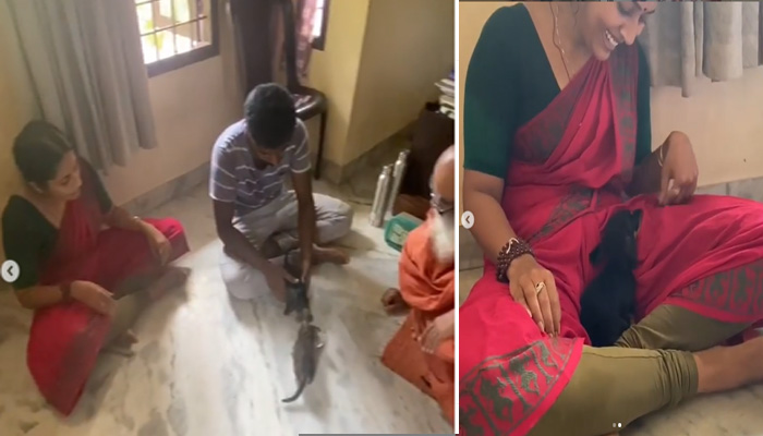 നായ്ക്കുട്ടിയെ മടിയില്‍ വച്ച് ഓമനിച്ച് നവ്യ; ക്യൂട്ട് വീഡിയോ ഏറ്റെടുത്ത് ആരാധകര്‍