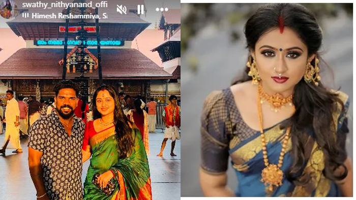 നെറുകയില്‍ സിന്ദൂരമണിഞ്ഞ് ഗുരുവായൂര്‍ അമ്പല നടയില്‍ നില്ക്കുന്ന ചിത്രവുമായി നടി സ്വാതി നിത്യാനന്ദ; സീരിയല്‍ ക്യാമറാമാന്‍ വിഷ്ണു സന്തോഷിനൊപ്പം ചേര്‍ന്ന് നില്ക്കുന്ന ചിത്രത്തിന് പിന്നാലെ കോണ്‍സ്റ്റബിള്‍ മഞ്ജുവിലെ നടിയുടെ രണ്ടാം വിവാഹവും ചര്‍ച്ചകളില്‍