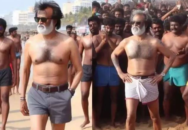 ട്രൗസറിട്ട് മാസ് ലുക്ക് ബിച്ച് സൈഡില്‍ നിന്നുള്ള തലൈവരുടെ ചിത്രങ്ങള്‍ സോഷ്യല്‍മീഡിയയില്‍; കോവളം ബിച്ചില്‍ നിന്നുള്ള ചിത്രങ്ങളെന്നുള്ള പേരില്‍ പ്രചരിക്കുന്നത് 'എ.ഐ തലൈവര്‍'